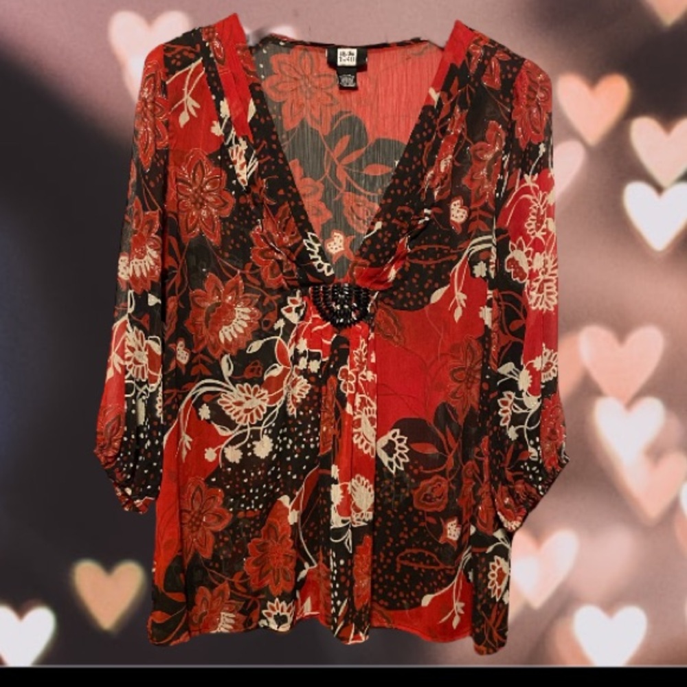 Ladies Red and Black Top Blouse Light Gorgeous Plus Size 22/24 Very Nice! - Picture 2 of 7